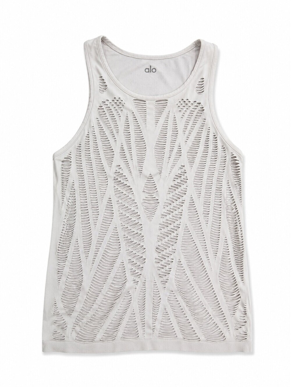 ALO Yoga Distressed Laser Cut Tank Top White Stretch Athleisure S